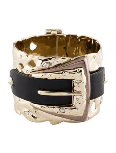 Pre-owned Alexis Bittar Leather & Crystal Belt Cuff Bracelet, 6.5" In Multi
