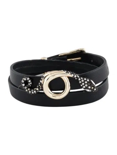 Pre-owned Alexis Bittar Leather & Crystal Snake Wrap Bracelet In Black