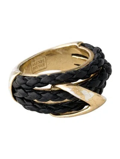 Pre-owned Alexis Bittar Leather Orbiting Ring In Black
