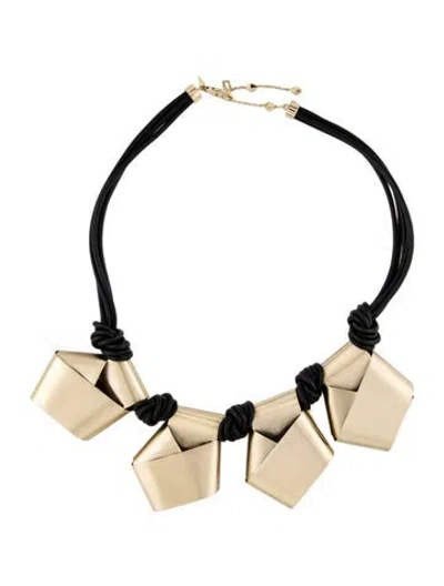 Pre-owned Alexis Bittar Leather Ribbon Knot Collar Necklace, 21" In Black