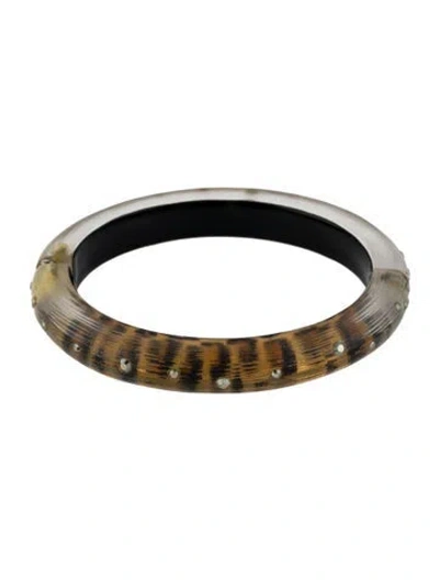 Pre-owned Alexis Bittar Leopard Lucite Studded Bangle Bracelet, 7" In Multi