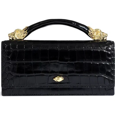 Alexis Bittar Lioness Croc Embossed Leather Bag In Black