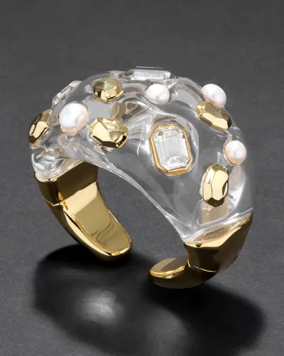 Alexis Bittar Liquid Lucite Freshwater Pearl And Crystal Hinge Cuff Bracelet In Multi