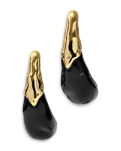 Alexis Bittar Liquid Lucite Half Black Arched Drop Earrings In 14k Gold Plated In Gold/black