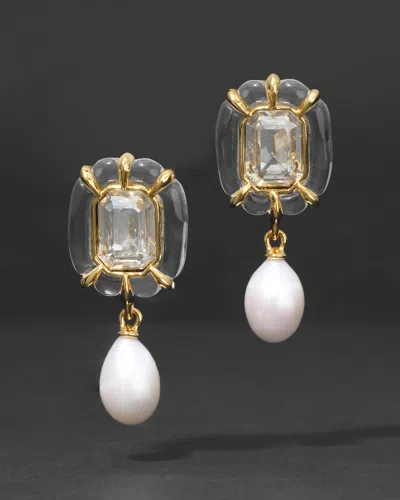 Alexis Bittar Liquid Lucite Jeweled Freshwater Pearl Drop Earring- In Gold
