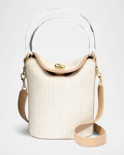 Alexis Bittar Liquid Lucite Raffia & Leather Bucket Bag In Neutral