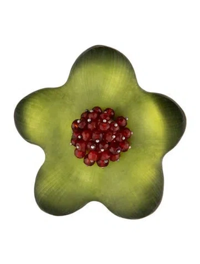 Pre-owned Alexis Bittar Lucite & Bead Floral Brooch In Green