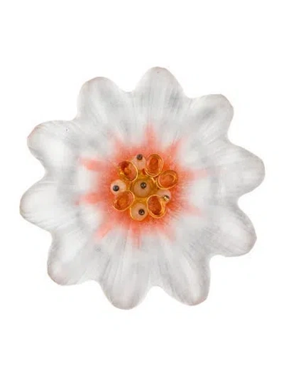 Pre-owned Alexis Bittar Lucite & Bead Flower Pin In Red/silver/white
