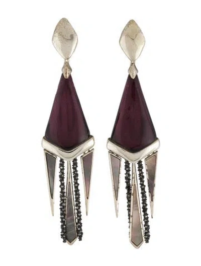 Pre-owned Alexis Bittar Lucite & Crystal Chandelier Drop Earrings In Black/burgundy