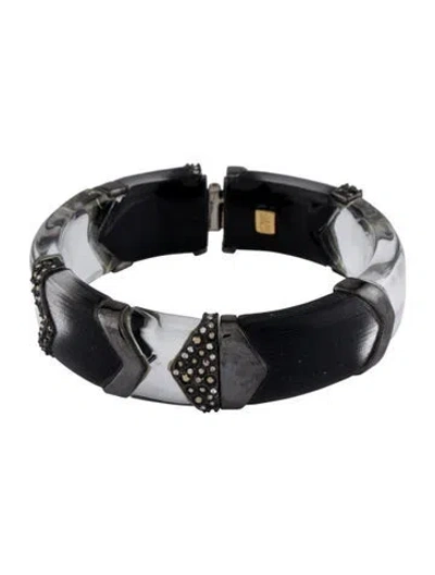 Pre-owned Alexis Bittar Lucite & Crystal Chevron Hinged Bangle, 7.25" In Blue