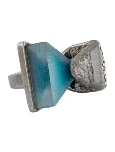 Pre-owned Alexis Bittar Lucite & Crystal Cocktail Ring In Blue
