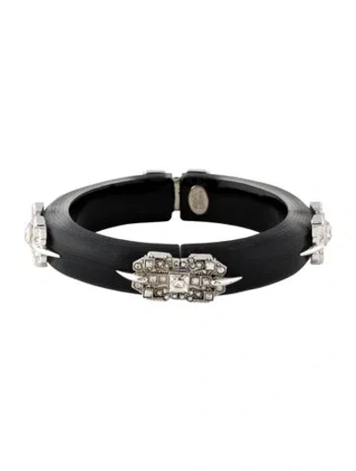 Pre-owned Alexis Bittar Lucite & Crystal Deco Hinge Bangle Bracelet, 7" In Black/clear