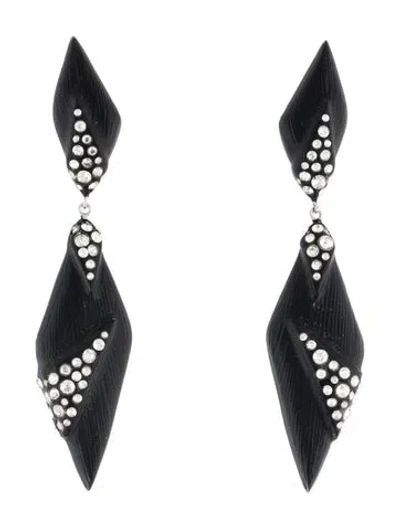 Pre-owned Alexis Bittar Lucite & Crystal Drop Earrings In Black