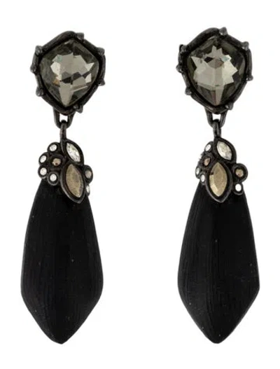 Pre-owned Alexis Bittar Lucite & Crystal Drop Earrings In Black