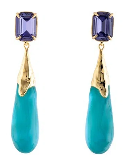 Pre-owned Alexis Bittar Lucite & Crystal Drop Earrings In Black/blue/purple