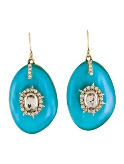 Pre-owned Alexis Bittar Lucite & Crystal Drop Earrings In Blue/clear