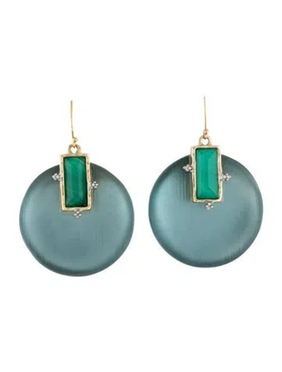 Pre-owned Alexis Bittar Lucite & Crystal Drop Earrings In Blue/green