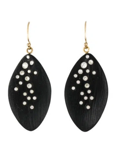 Pre-owned Alexis Bittar Lucite & Crystal Dust Long Leaf Drop Earrings In Black