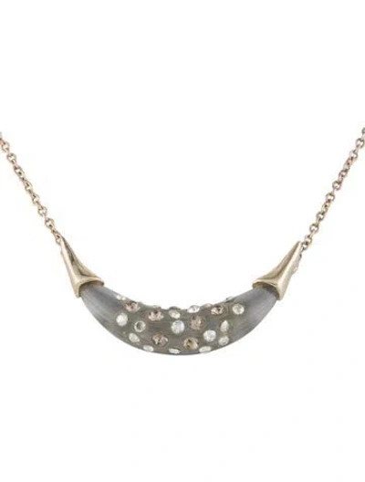 Pre-owned Alexis Bittar Lucite & Crystal Encrusted Crescent Lucite Pendant Necklace, 19" In Clear