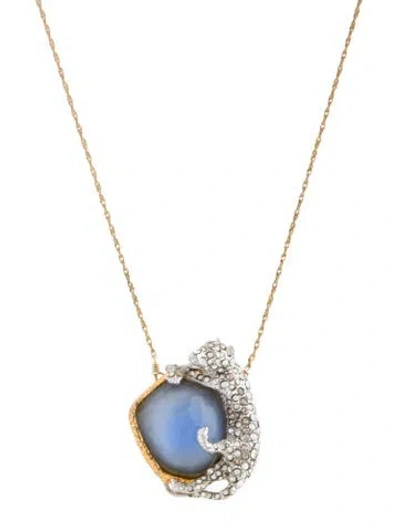 Pre-owned Alexis Bittar Lucite And Crystal Encrusted Elements Siyabona Panther Pendant Necklace, 19.5" In Blue