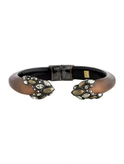 Pre-owned Alexis Bittar Lucite & Crystal Encrusted Hinged Cuff, 6.75" In Brown