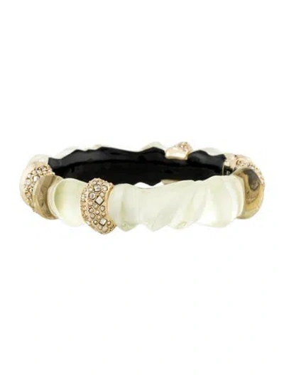 Pre-owned Alexis Bittar Lucite & Crystal Encrusted Sculptural Hinged Bangle Bracelet, 7" In Multi