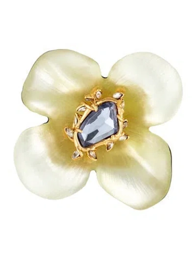 Pre-owned Alexis Bittar Lucite & Crystal Floral Brooch In Yellow