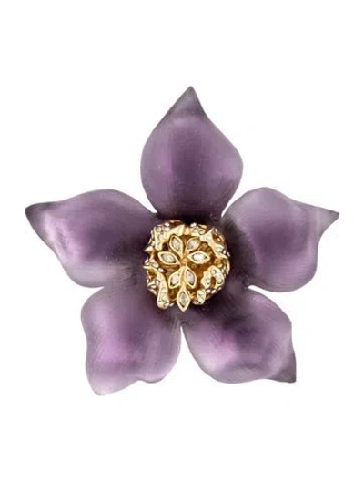 Pre-owned Alexis Bittar Lucite & Crystal Floral Pin Brooch In Purple