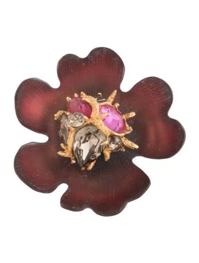 Pre-owned Alexis Bittar Lucite & Crystal Flower Brooch In Grey/pink/red