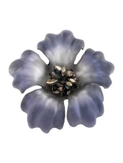 Pre-owned Alexis Bittar Lucite & Crystal Flower Brooch Pin In Blue/clear/grey