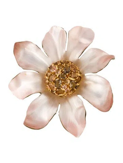 Pre-owned Alexis Bittar Lucite & Crystal Flower Brooch Pin In Pink