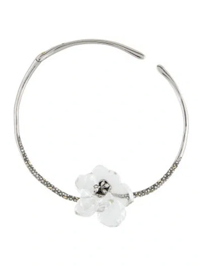 Pre-owned Alexis Bittar Lucite & Crystal Flower Hinged Collar Necklace, 16" In Multi