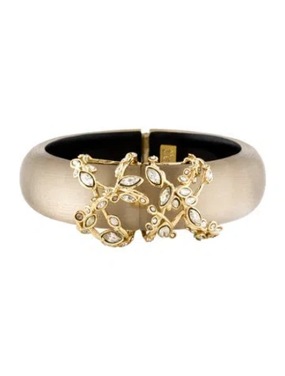 Pre-owned Alexis Bittar Lucite & Crystal Hinge Bangle Bracelet, 6.5" In Black