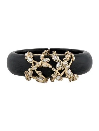 Pre-owned Alexis Bittar Lucite & Crystal Hinge Bangle Bracelet, 6.5" In Black