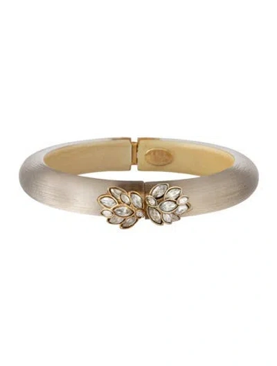 Pre-owned Alexis Bittar Lucite & Crystal Hinge Bangle Bracelet, 6.5" In Clear