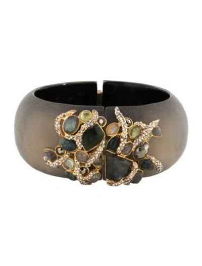 Pre-owned Alexis Bittar Lucite & Crystal Hinge Bangle Bracelet, 6.5" In Multicolor