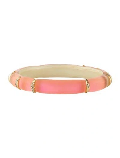 Pre-owned Alexis Bittar Lucite & Crystal Hinge Bangle Bracelet, 6.75" In Gold/pink