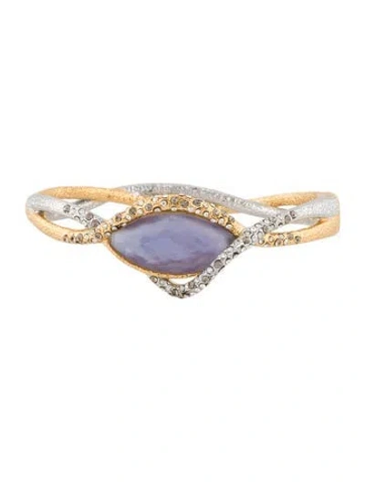 Pre-owned Alexis Bittar Lucite & Crystal Hinge Bangle Bracelet, 6.75" In Transparent
