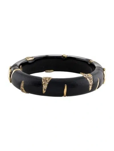 Pre-owned Alexis Bittar Lucite & Crystal Hinge Bangle Bracelet, 7" In Black