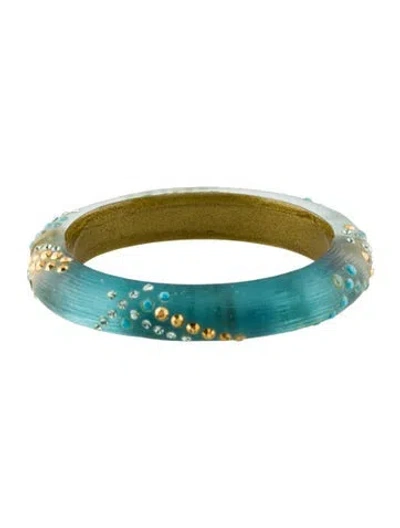 Pre-owned Alexis Bittar Lucite & Crystal Hinge Bangle Bracelet, 7" In Blue