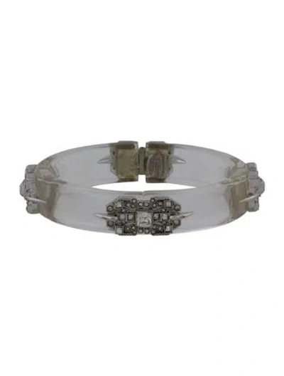 Pre-owned Alexis Bittar Lucite & Crystal Hinge Bangle Bracelet, 7" In Transparent
