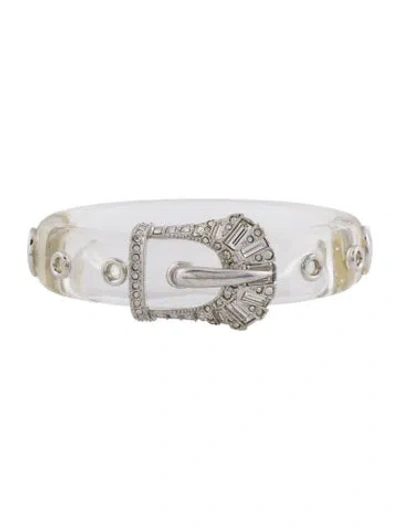 Pre-owned Alexis Bittar Lucite & Crystal Hinge Bangle Bracelet, 7" In Transparent