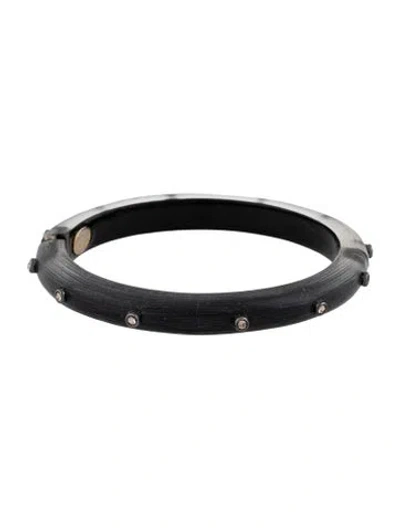 Pre-owned Alexis Bittar Lucite & Crystal Hinge Bangle Bracelet, 7.25" In Black/clear