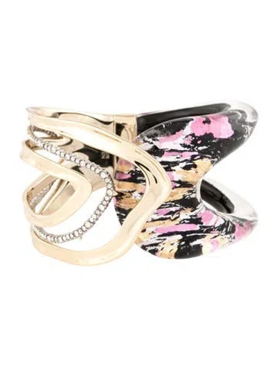 Pre-owned Alexis Bittar Lucite & Crystal Hinge Cuff Bracelet, 7.25" In Multi