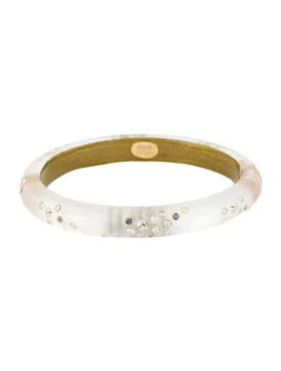 Pre-owned Alexis Bittar Lucite & Crystal Hinged Bangle, 7.5" In White