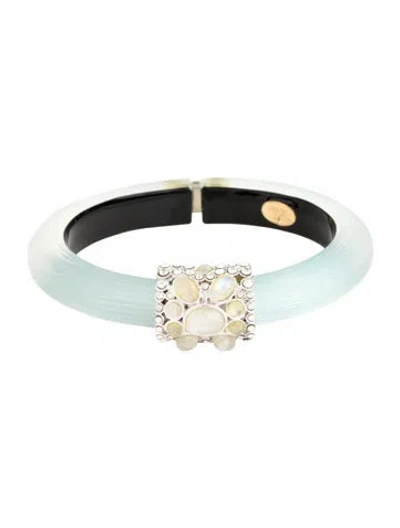 Pre-owned Alexis Bittar Lucite & Crystal Hinged Bangle Bracelet, 6.25" In Black/blue/clear