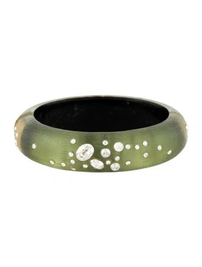 Pre-owned Alexis Bittar Lucite & Crystal Hinged Bangle Bracelet, 6.5"