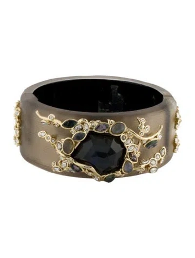 Pre-owned Alexis Bittar Lucite & Crystal Hinged Bangle Bracelet, 6.5" In Multi