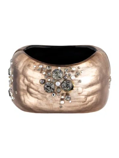 Pre-owned Alexis Bittar Lucite & Crystal Hinged Bangle Bracelet, 6.5" In Multicolor