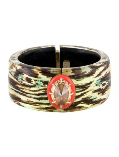 Pre-owned Alexis Bittar Lucite & Crystal Hinged Bangle Bracelet, 6.5" In Orange